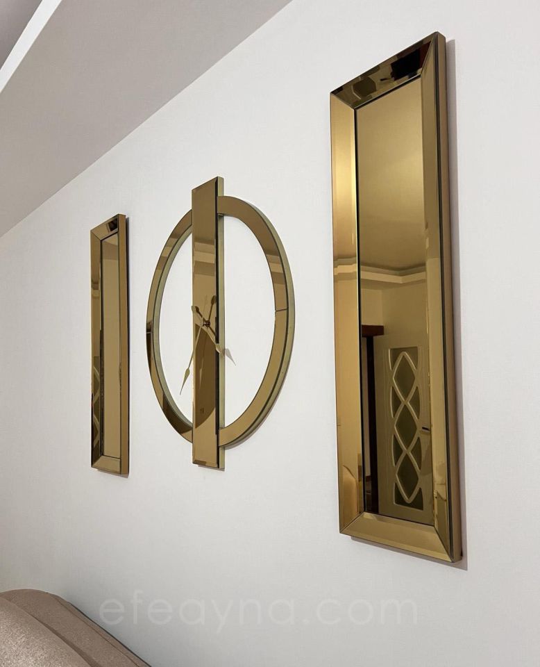YÜZÜK-3'LÜ GOLD DUVAR SAATİ & YAN AYNA SETİ