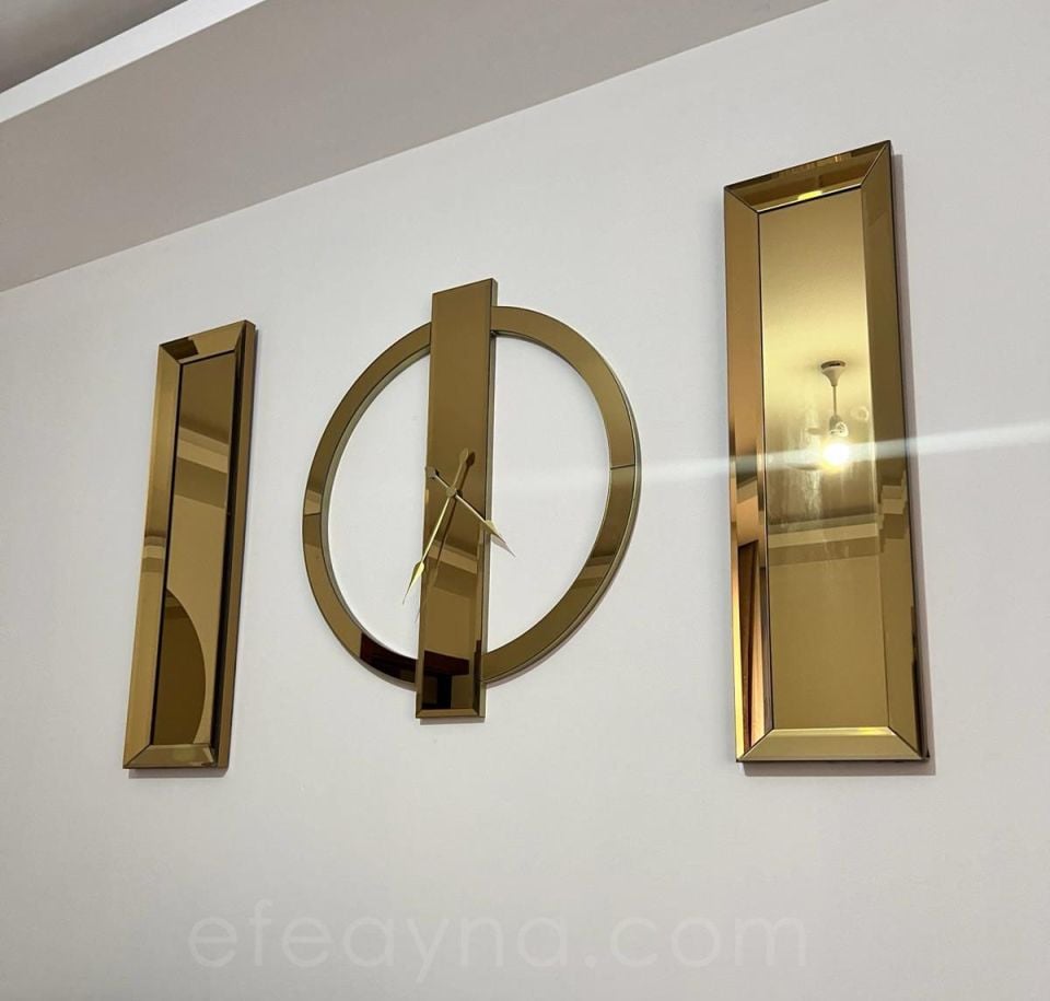 YÜZÜK-3'LÜ GOLD DUVAR SAATİ & YAN AYNA SETİ