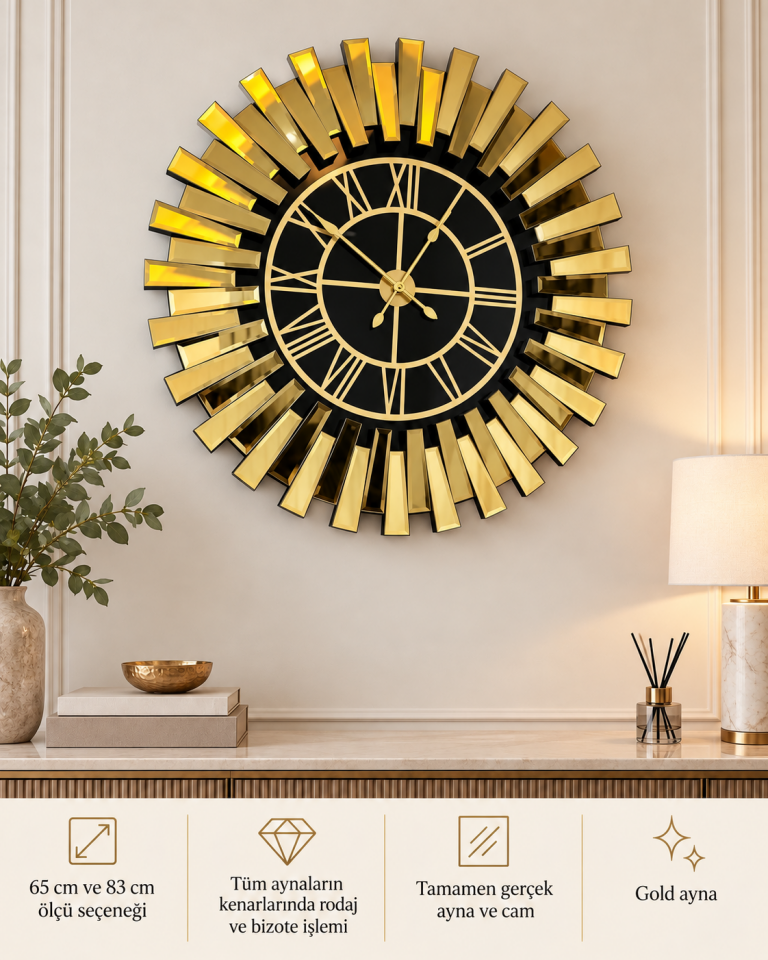 PİYANO X -GOLD AYNA DUVAR SAATİ