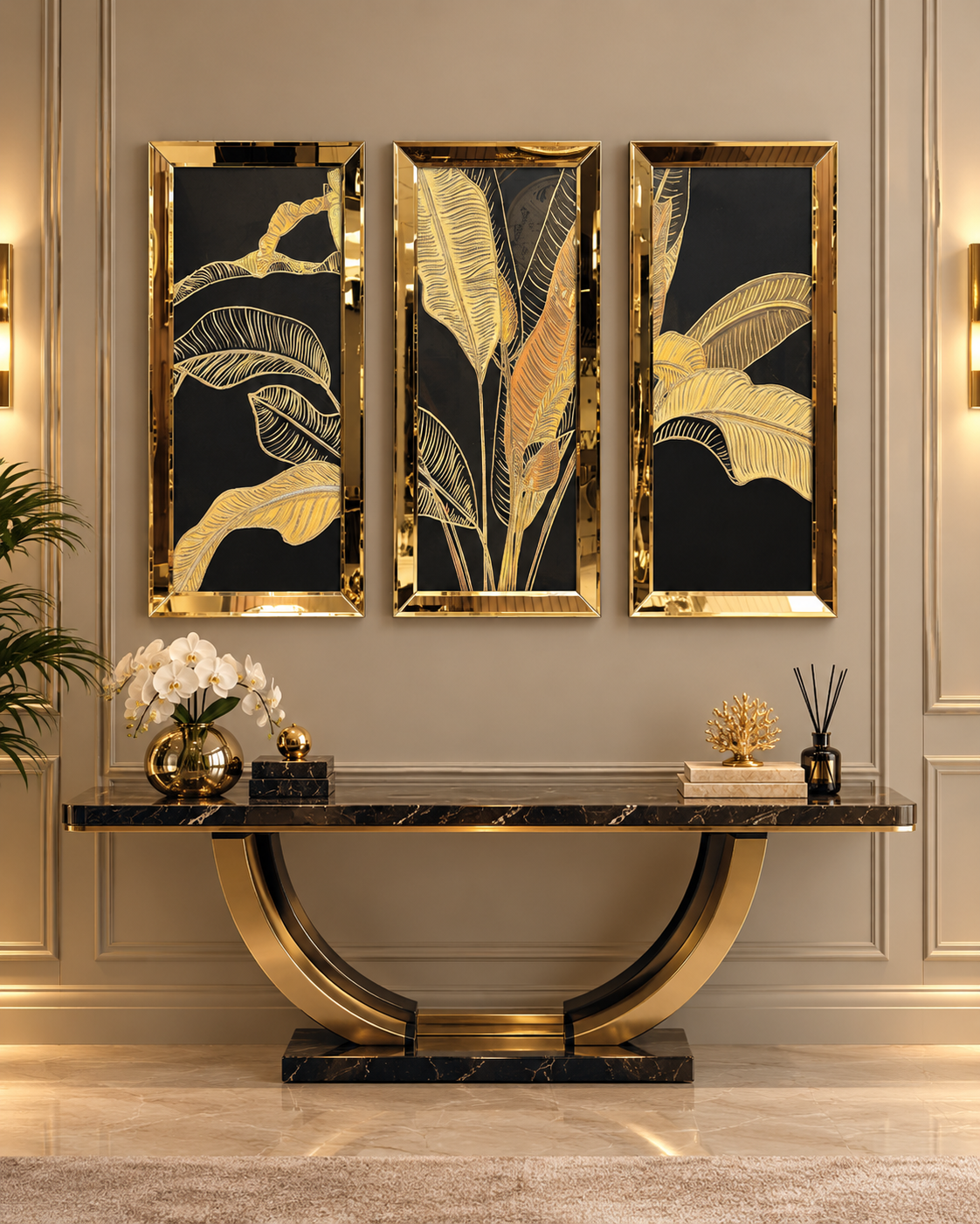 STARLİÇE - 3'LÜ GOLD AYNA TABLO SETİ