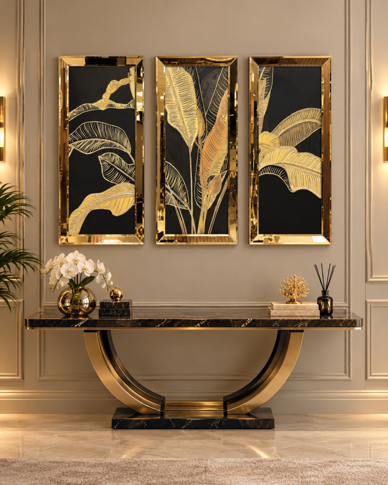 STARLİÇE - 3'LÜ GOLD AYNA TABLO SETİ