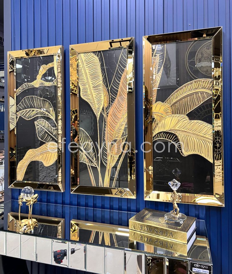STARLİÇE - 3'LÜ GOLD AYNA TABLO SETİ 30x70 cm (30x70cm  x 3adet tablo )