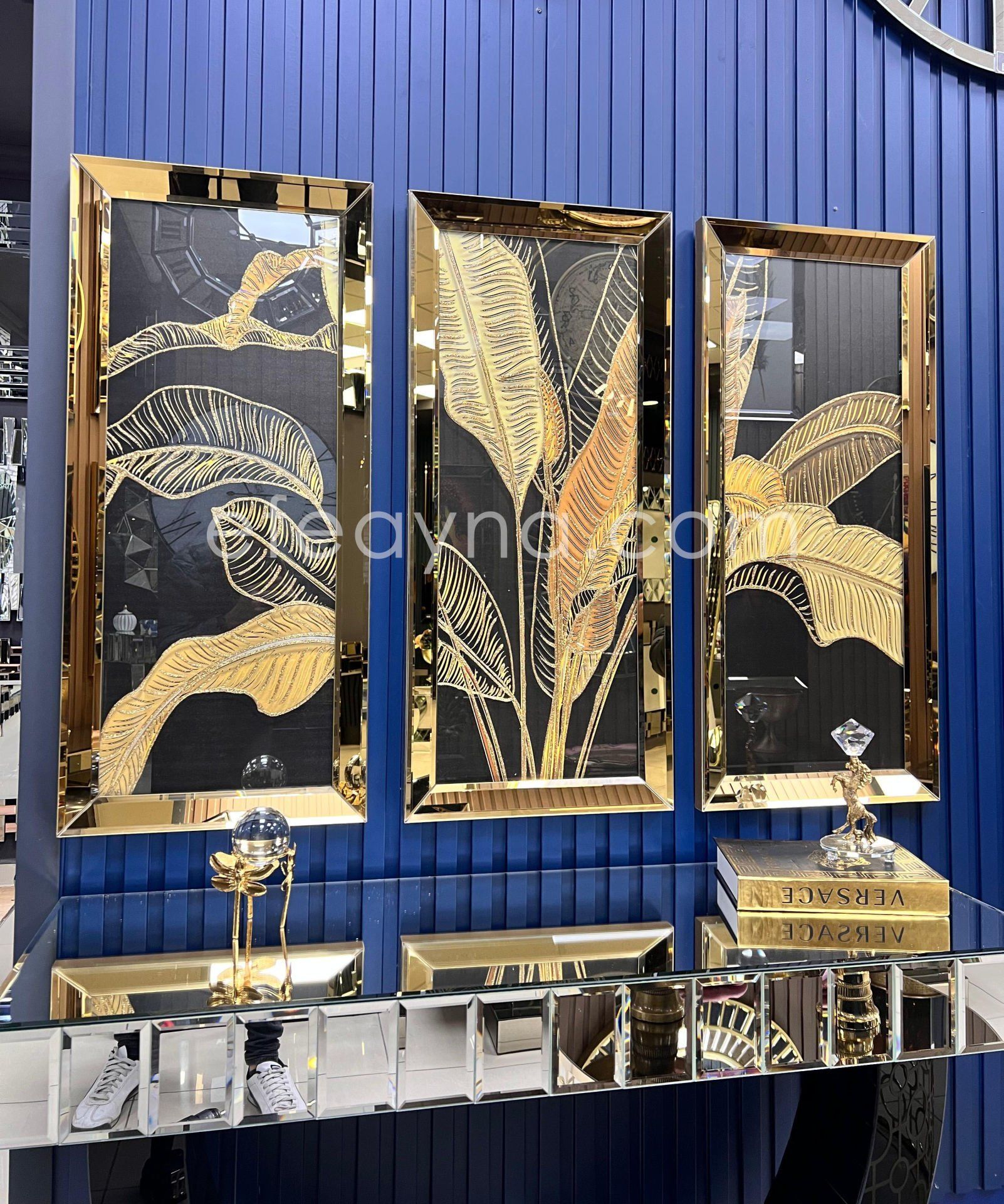 STARLİÇE - 3'LÜ GOLD AYNA TABLO SETİ 40x90cm  (40x90cm  x 3adet tablo )