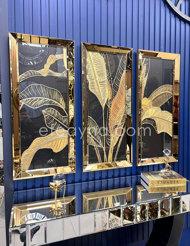 STARLİÇE - 3'LÜ GOLD AYNA TABLO SETİ 40x90cm  (40x90cm  x 3adet tablo )