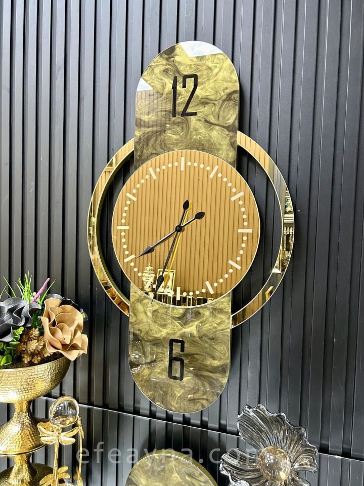 KUPA -GOLD AYNA  DUVAR SAATİ 55x100cm