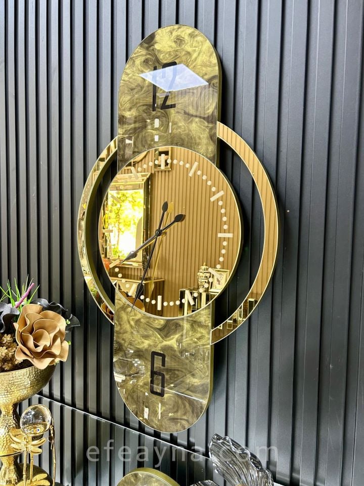 KUPA -GOLD AYNA  DUVAR SAATİ 55x100cm