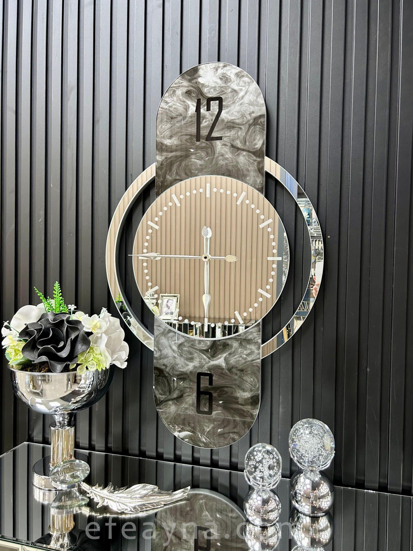 KUPA -GÜMÜŞ AYNA  DUVAR SAATİ 55x100cm