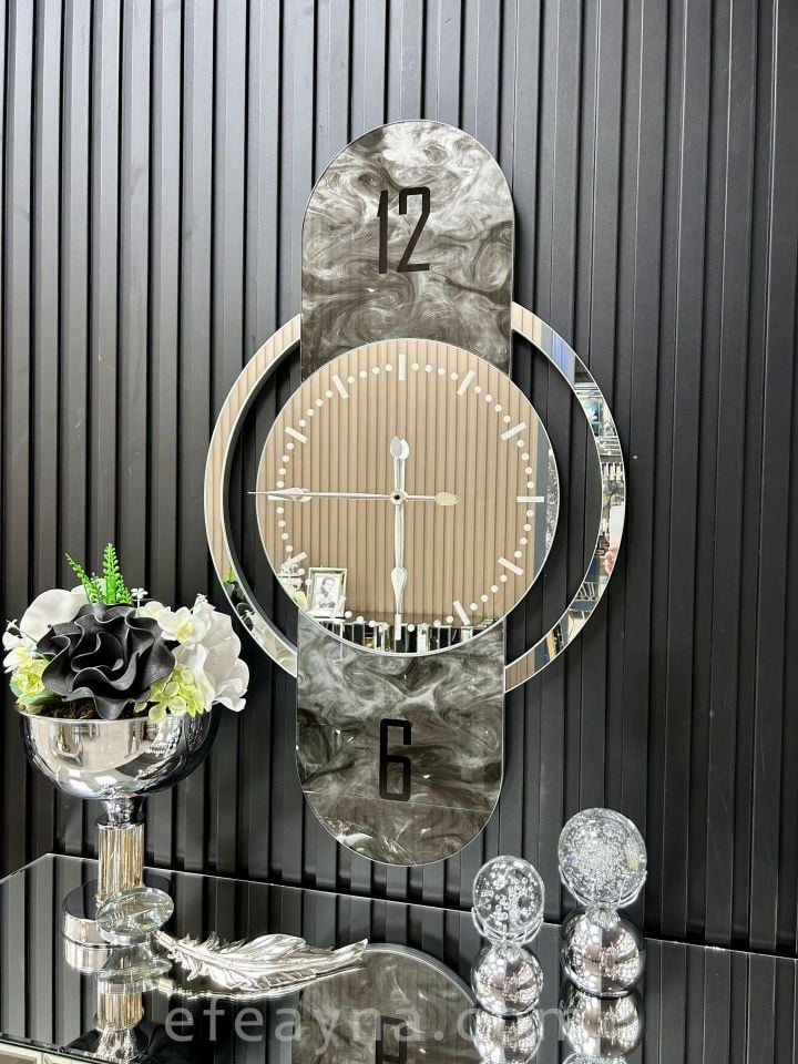 KUPA -GÜMÜŞ AYNA  DUVAR SAATİ 55x100cm