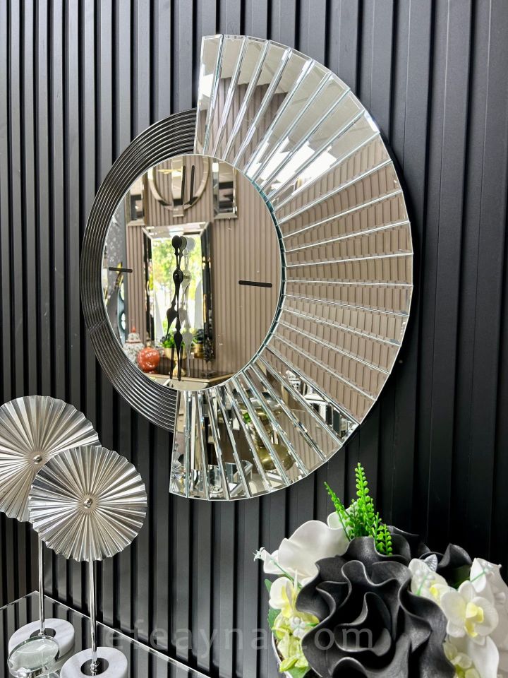 YELPAZE-SİYAH & GÜMÜŞ AYNA DUVAR SAATİ 70x80cm