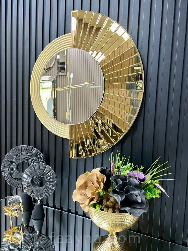 YELPAZE-GOLD AYNA DUVAR SAATİ 70x80cm