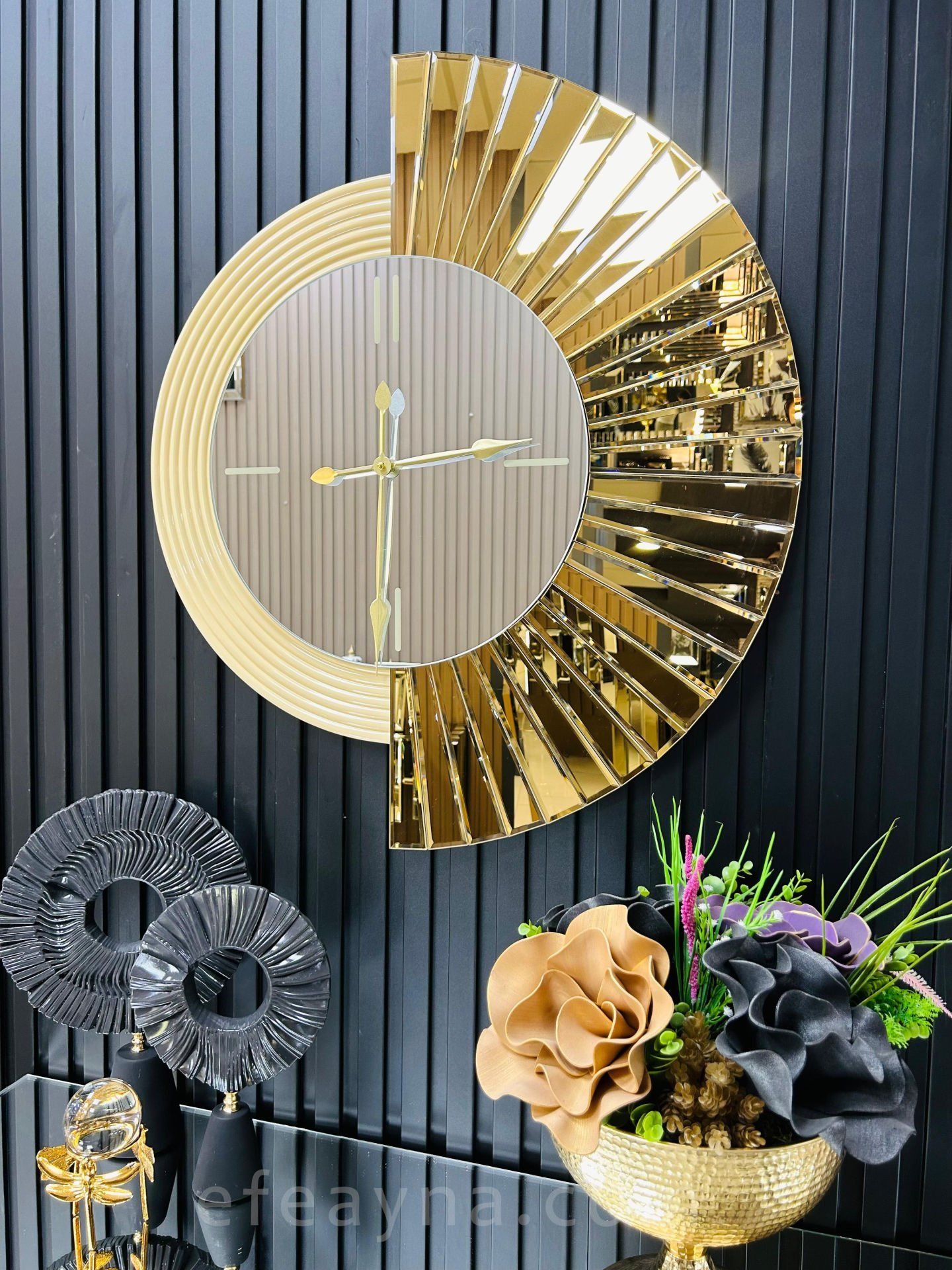 YELPAZE-GOLD AYNA DUVAR SAATİ 70x80cm