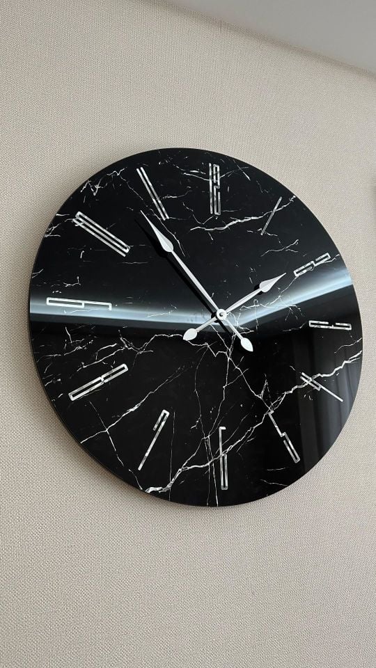 MERMER-SİYAH&GÜMÜŞ DUUVAR SAATİ 61CM