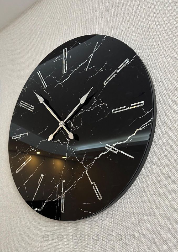 MERMER-SİYAH&GÜMÜŞ DUUVAR SAATİ 61CM