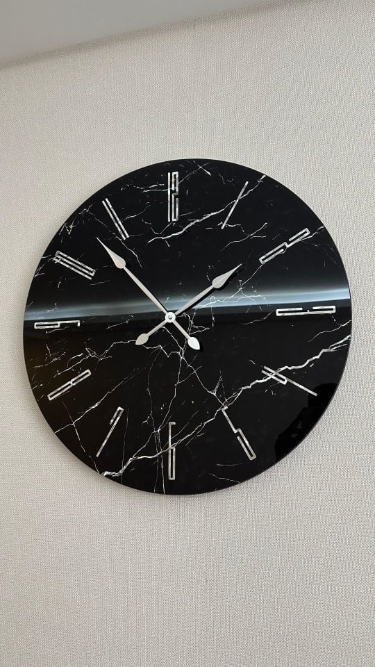 MERMER-SİYAH&GÜMÜŞ DUUVAR SAATİ 61CM