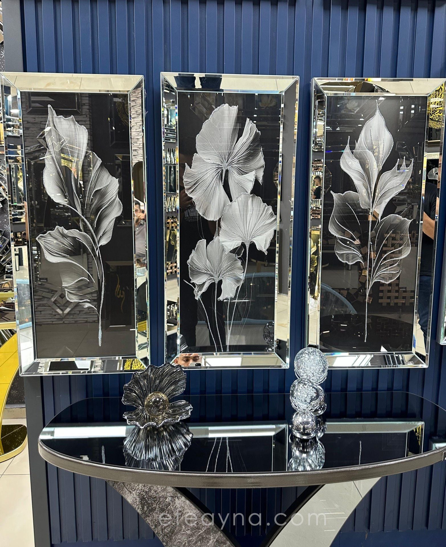 YAPRAK- 3'LÜ GÜMÜŞ AYNA TABLO SETİ