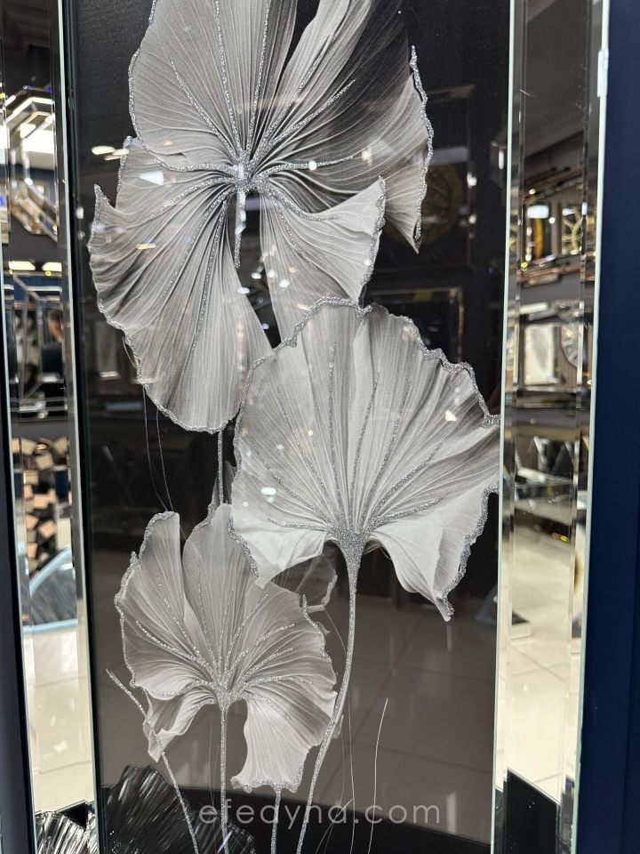 YAPRAK- 3'LÜ GÜMÜŞ AYNA TABLO SETİ 30x70 cm (30x70cm  x 3adet tablo )