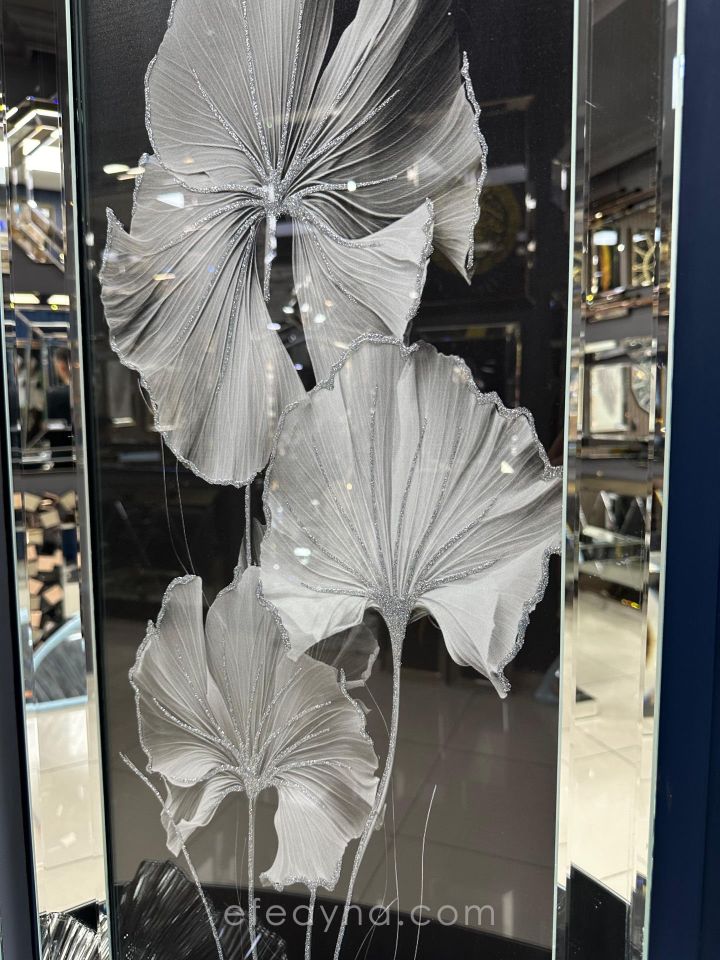 YAPRAK- 3'LÜ GÜMÜŞ AYNA TABLO SETİ 40x90cm  (40x90cm  x 3adet tablo )