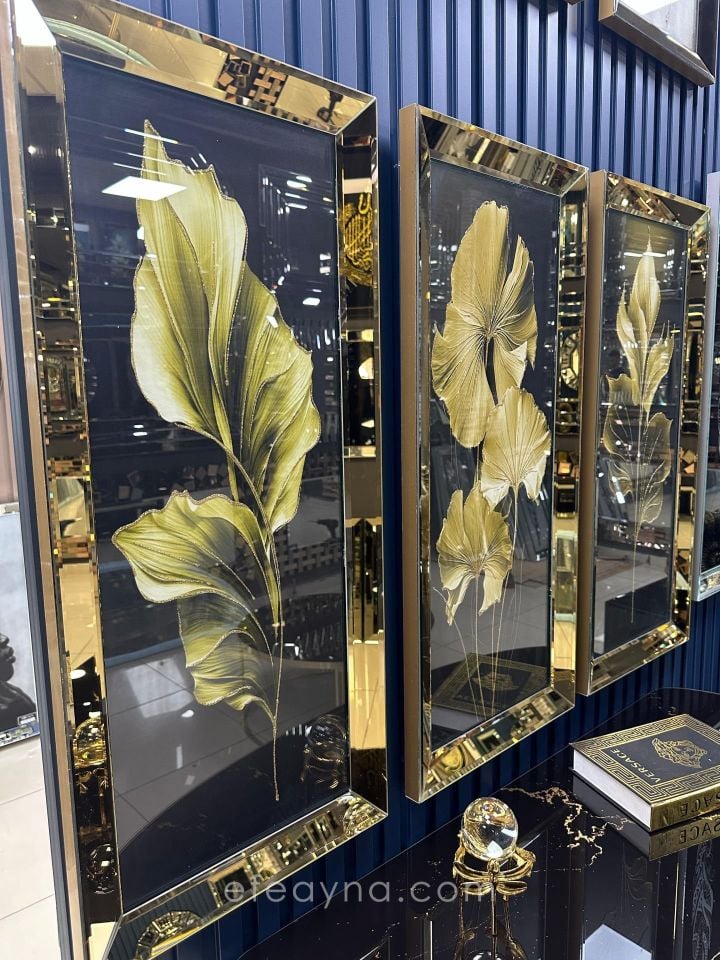 YAPRAK- 3'LÜ GOLD AYNA TABLO SETİ
