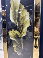 ZARİF YAPRAKLAR- 3'LÜ GOLD AYNA TABLO SETİ