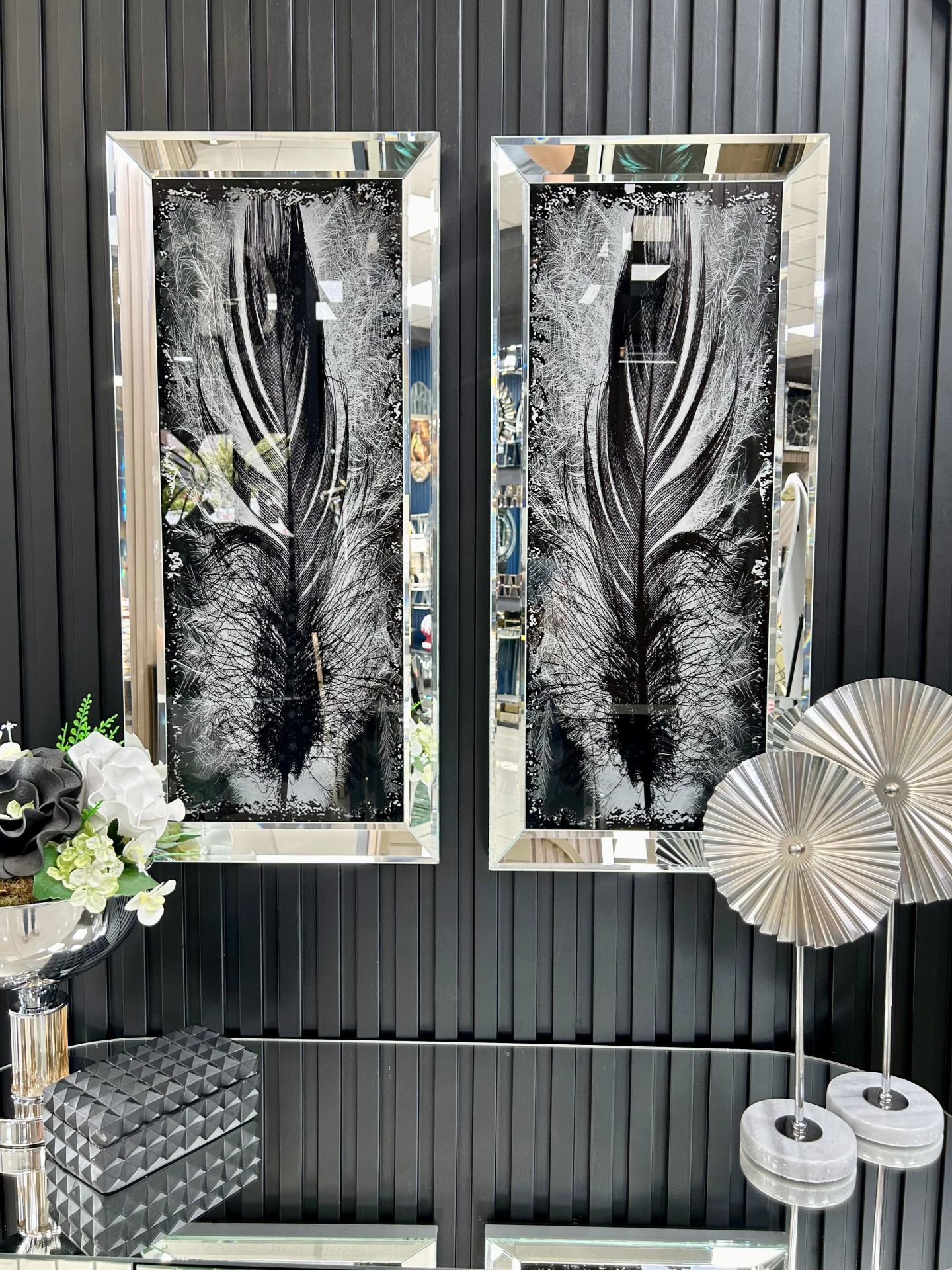 3D TÜY-GÜMÜŞ AYNA TABLO SETİ 40x90cm (40x90 x 2 adet tablo)