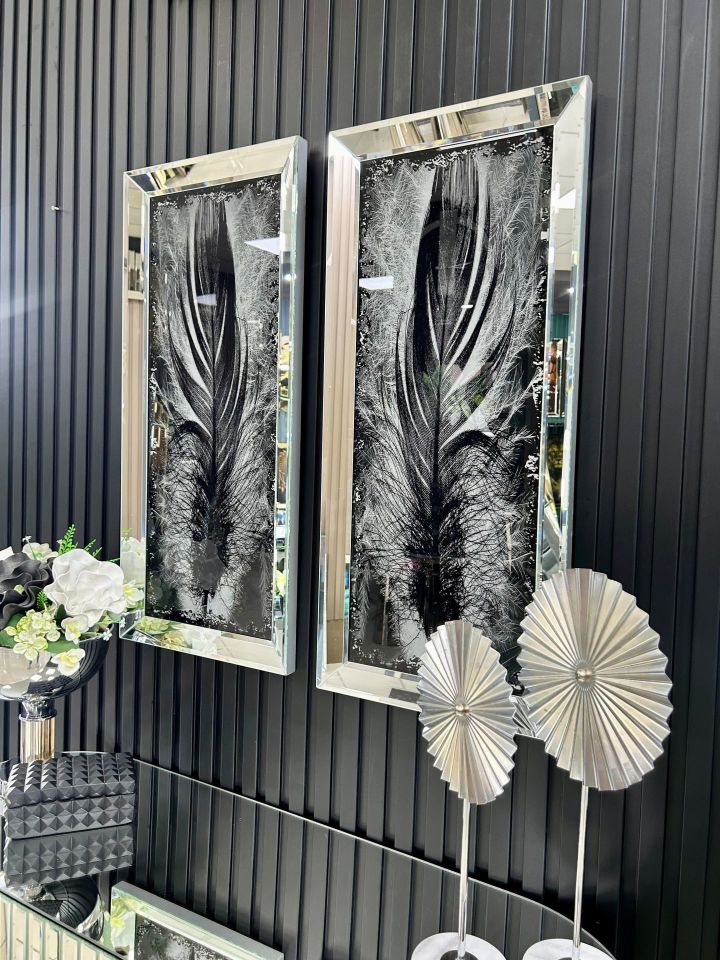 3D TÜY-GÜMÜŞ AYNA TABLO SETİ 40x90cm (40x90 x 2 adet tablo)