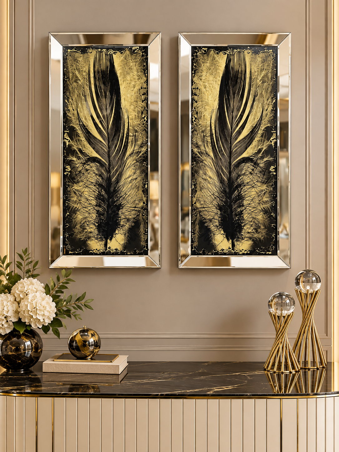3D TÜY-BRONZ AYNA TABLO SETİ