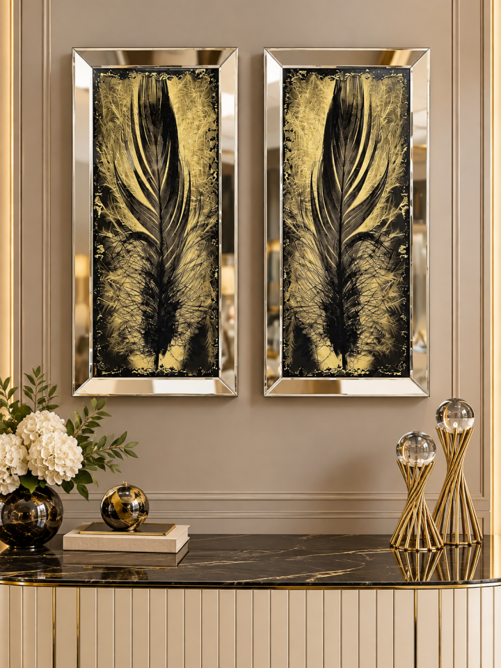 3D TÜY-BRONZ AYNA TABLO SETİ
