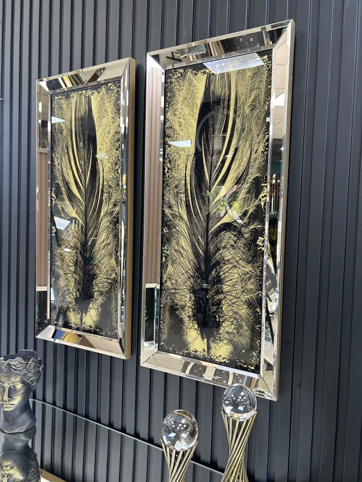 3D TÜY-BRONZ AYNA TABLO SETİ 30x70cm (30x70 x 2 adet tablo)