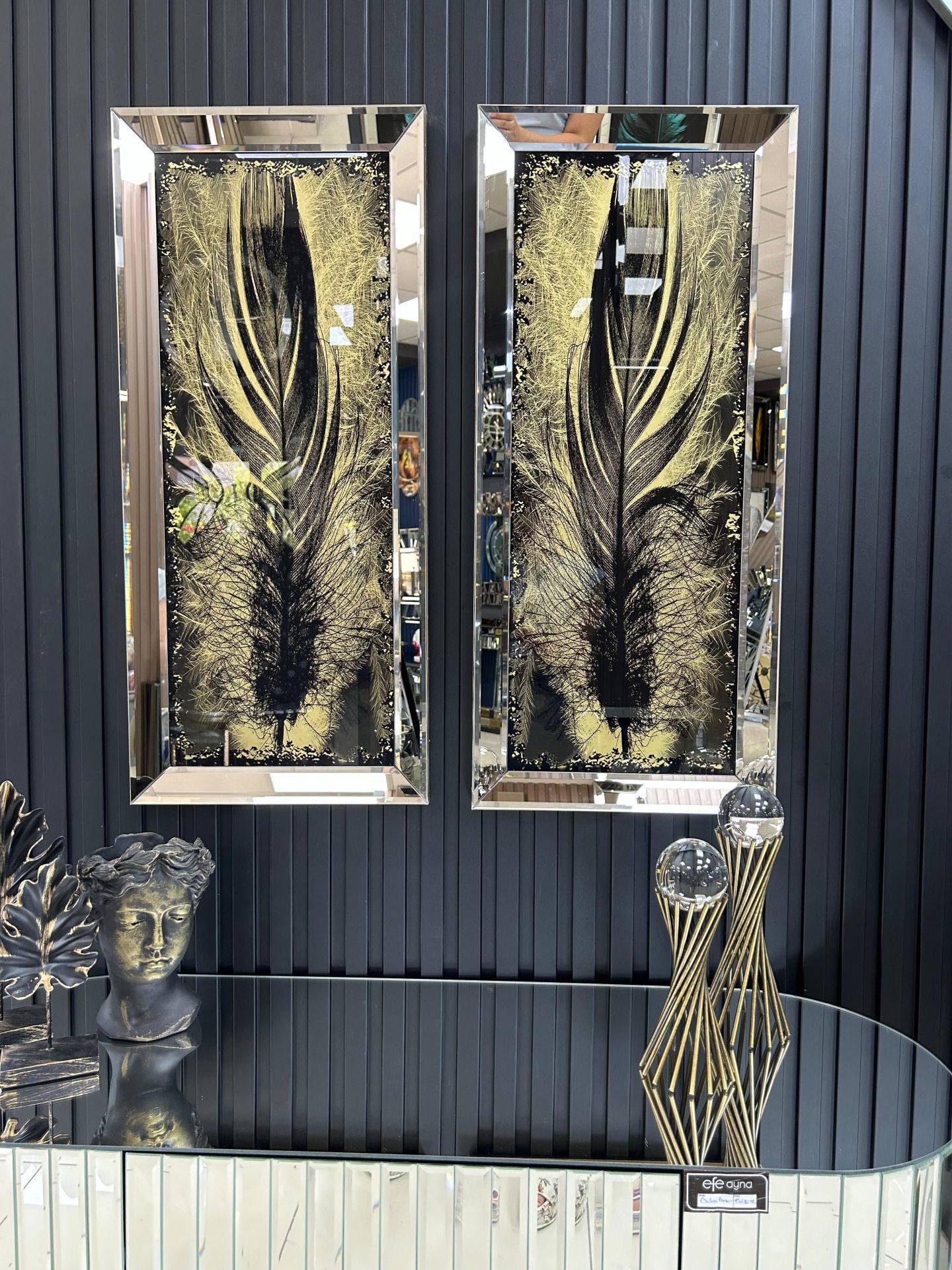 3D TÜY-BRONZ AYNA TABLO SETİ 40x90cm (40x90 x 2 adet tablo)