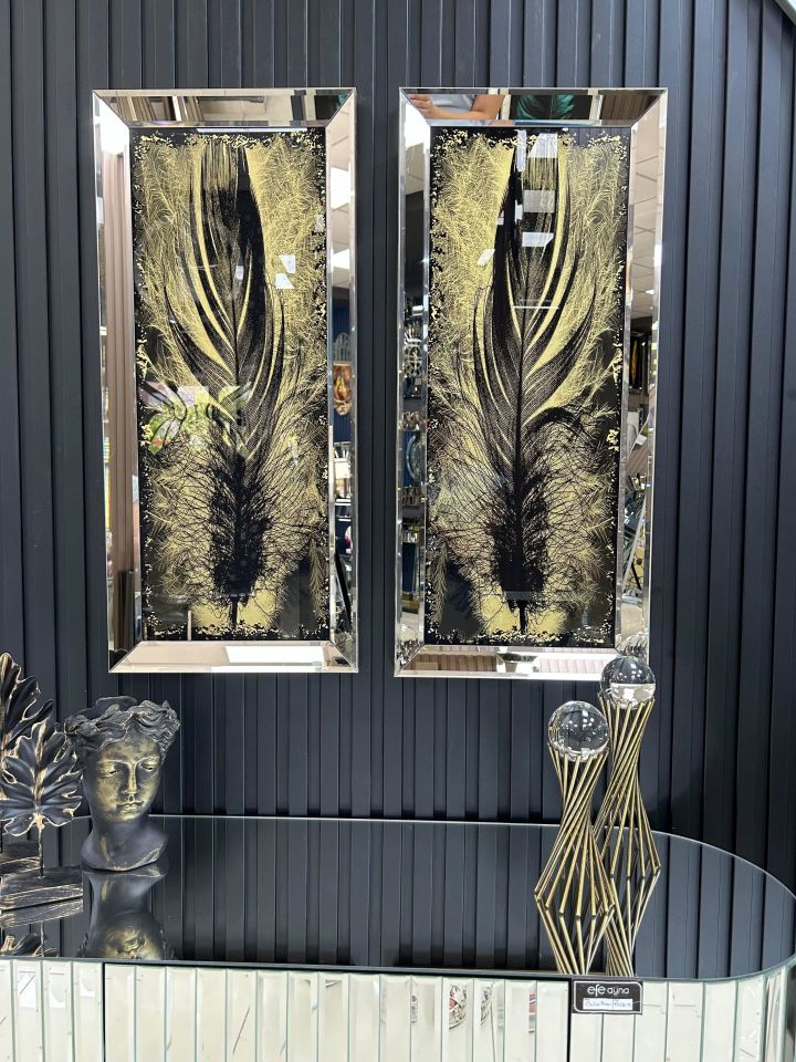 3D TÜY-BRONZ AYNA TABLO SETİ 40x90cm (40x90 x 2 adet tablo)