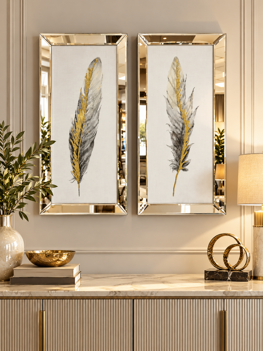 ANTİK TÜY- BRONZ AYNA 2'Lİ TABLO SETİ