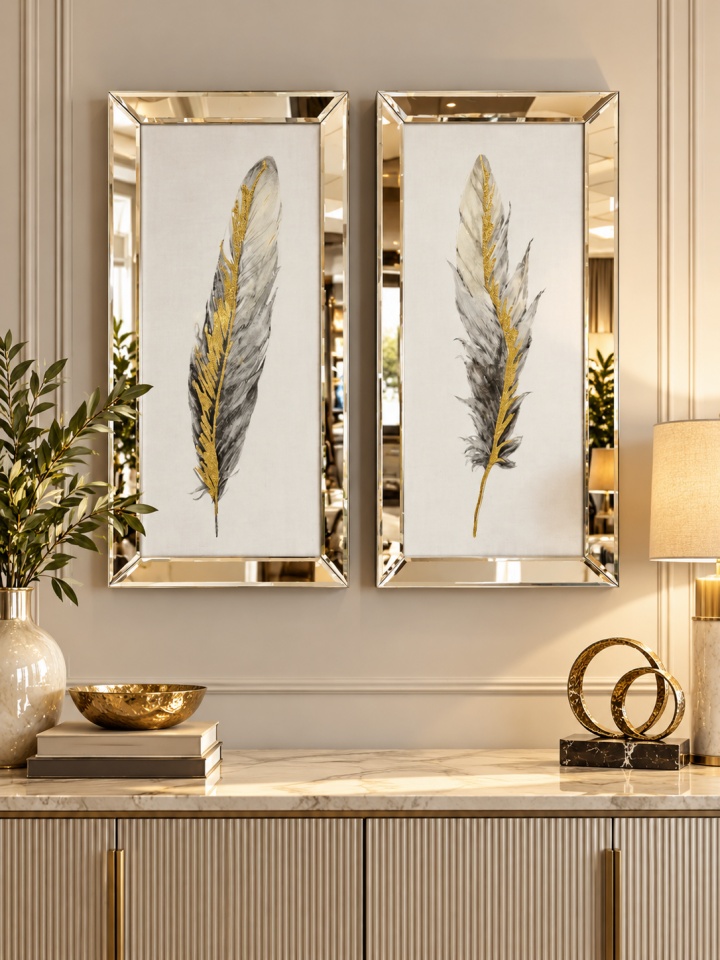 ANTİK TÜY- BRONZ AYNA 2'Lİ TABLO SETİ