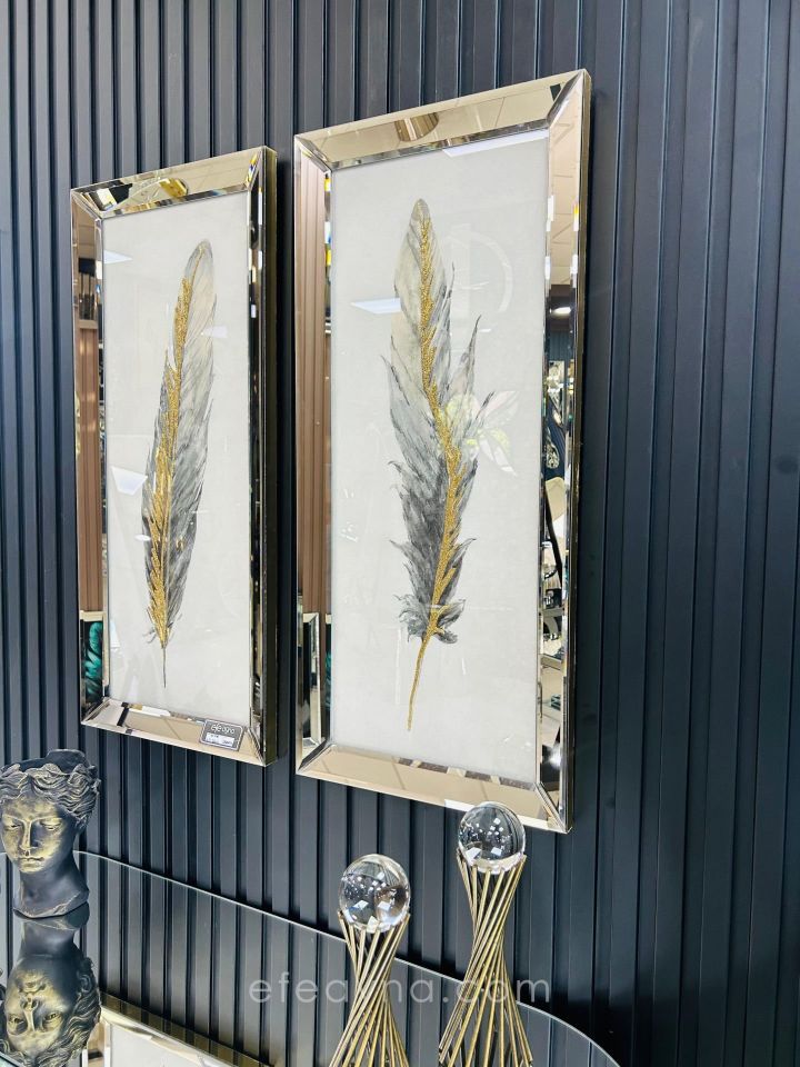 ANTİK TÜY- BRONZ AYNA 2'Lİ TABLO SETİ 30x70cm (30x70 x 2 adet tablo)