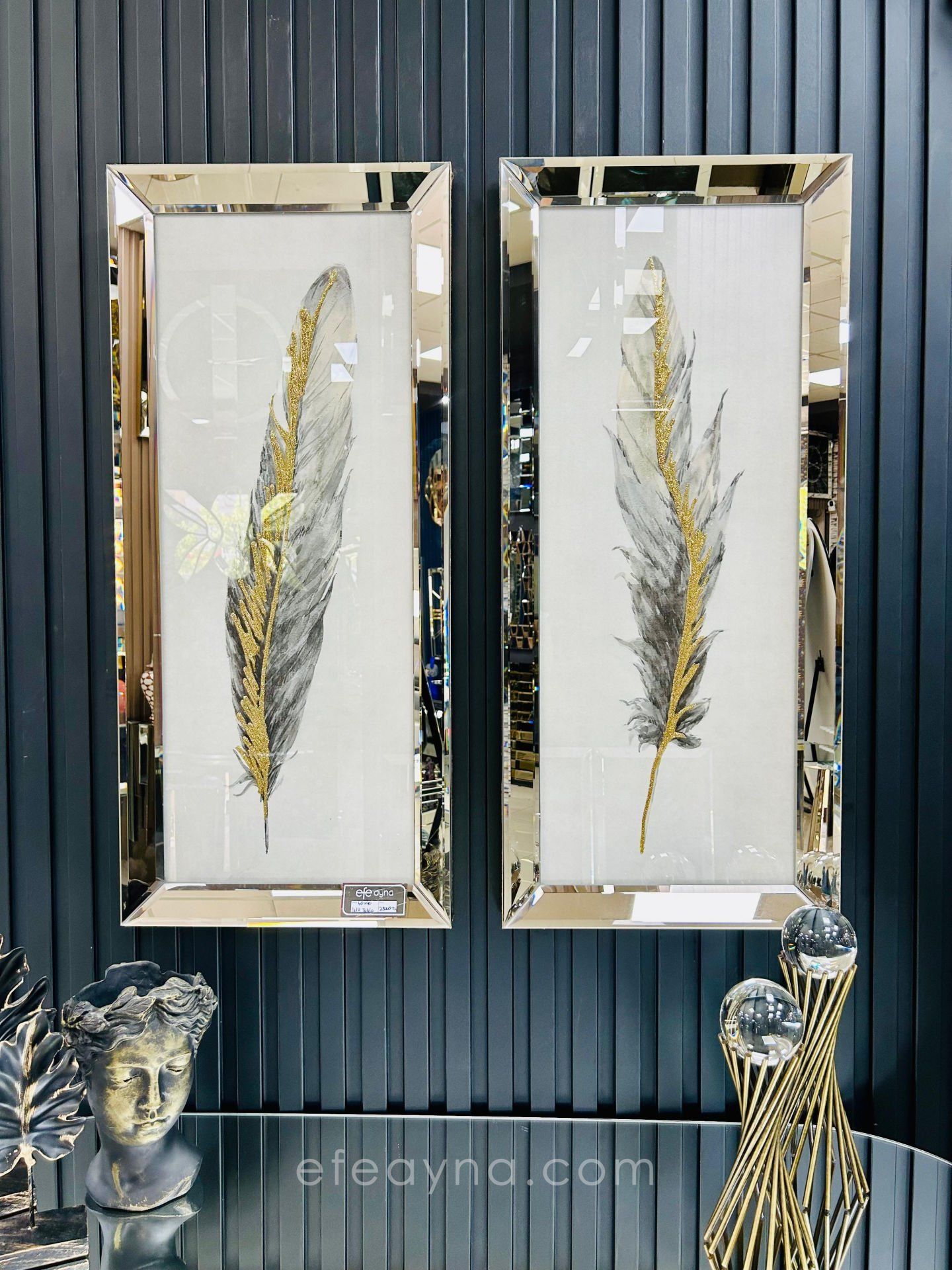 ANTİK TÜY- BRONZ AYNA 2'Lİ TABLO SETİ 30x70cm (30x70 x 2 adet tablo)