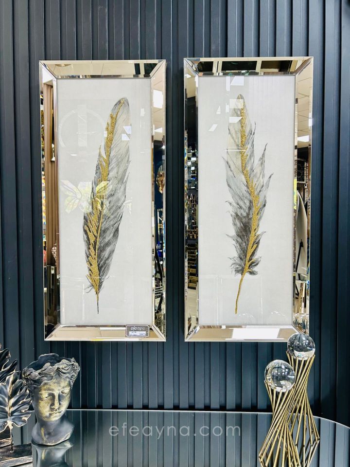 ANTİK TÜY- BRONZ AYNA 2'Lİ TABLO SETİ 30x70cm (30x70 x 2 adet tablo)