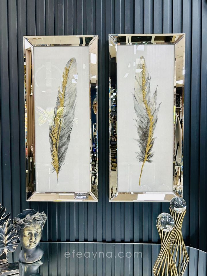 ANTİK TÜY- BRONZ AYNA 2'Lİ TABLO SETİ 40x90cm (40x90 x 2 adet tablo)
