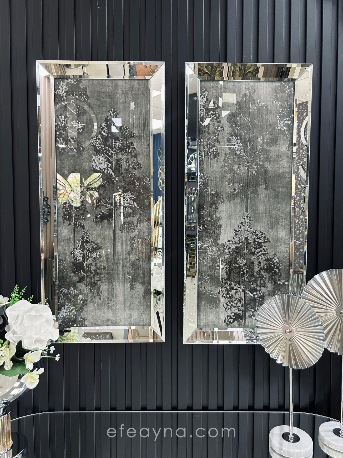 AĞAÇ DALLARI- GÜMÜŞ AYNA TABLO SETİ 40x90cm (40x90 x 2 adet tablo)