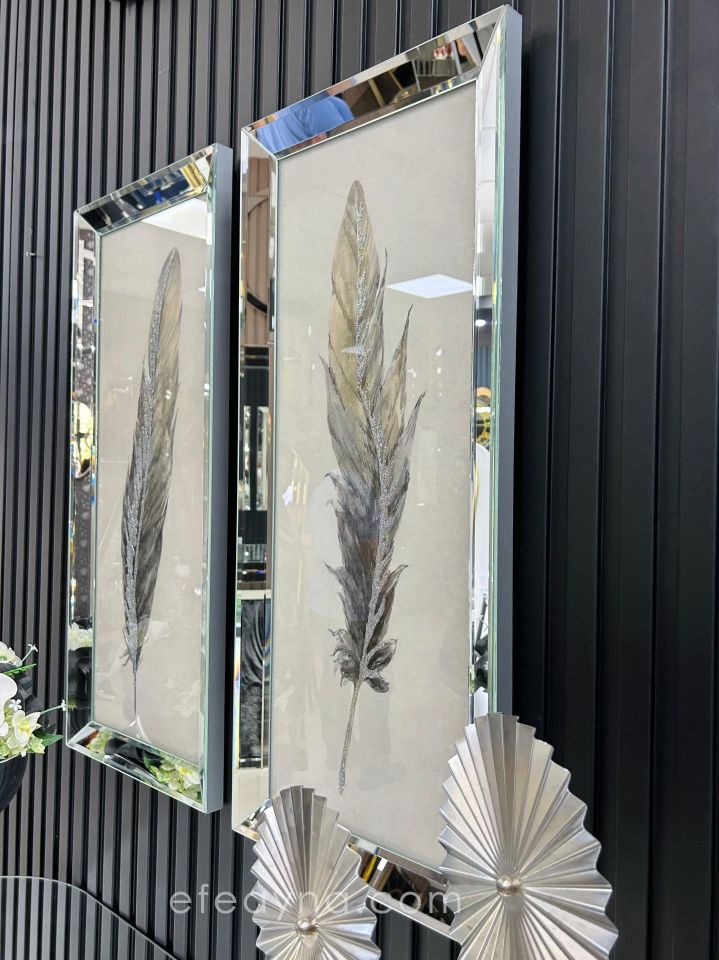 ANTİK TÜY -GÜMÜŞ AYNA 2'Lİ TABLO SETİ 40x90cm (40x90 x 2 adet tablo)