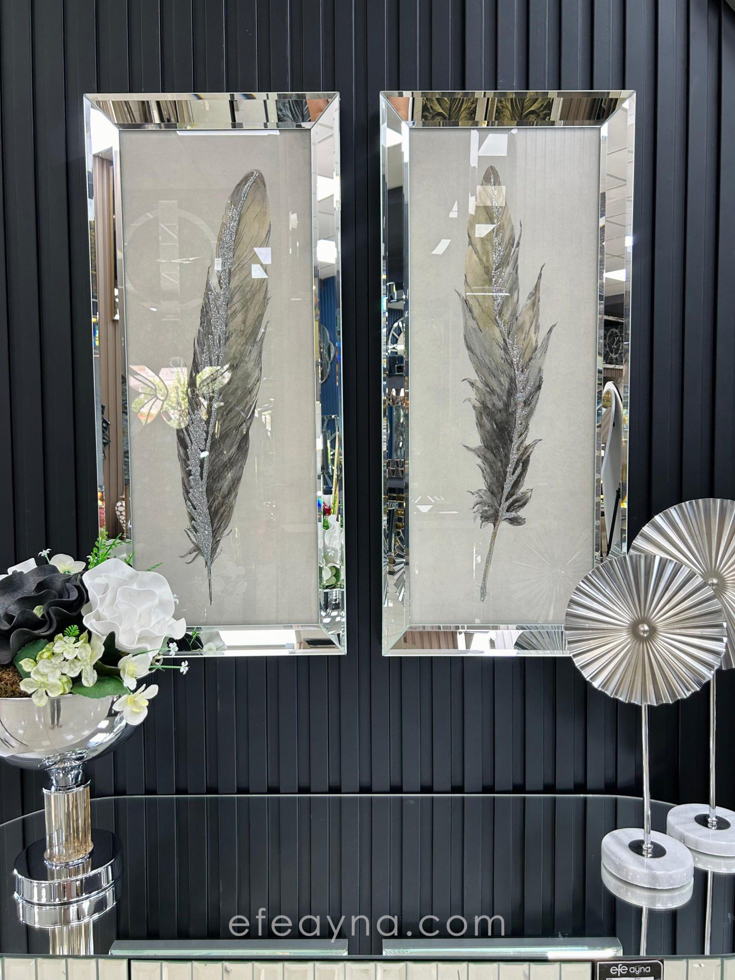 ANTİK TÜY -GÜMÜŞ AYNA 2'Lİ TABLO SETİ 40x90cm (40x90 x 2 adet tablo)