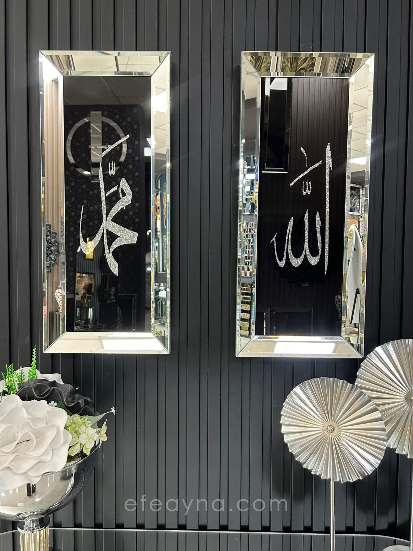 ALLAH MUHAMMED YAZISI-GÜMÜŞ AYNA TABLO SETİ 40x90cm (40x90 x 2 adet tablo)