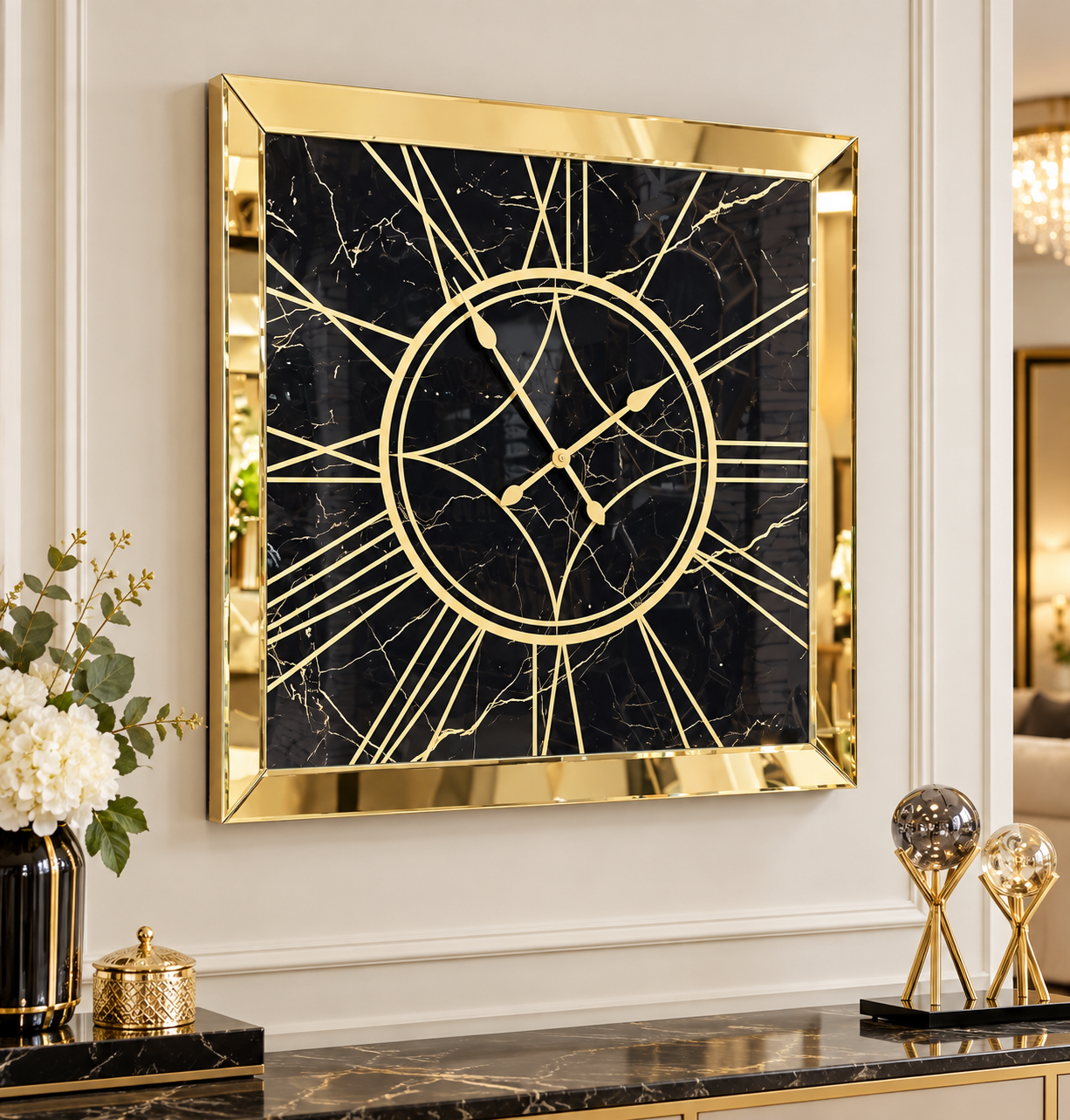 MERMER- GOLD AYNA DUVAR SAATİ 70x70CM