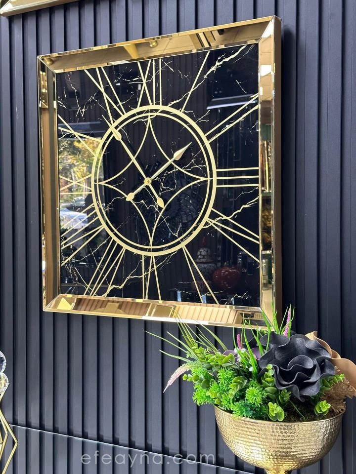MERMER- GOLD AYNA DUVAR SAATİ 70x70CM