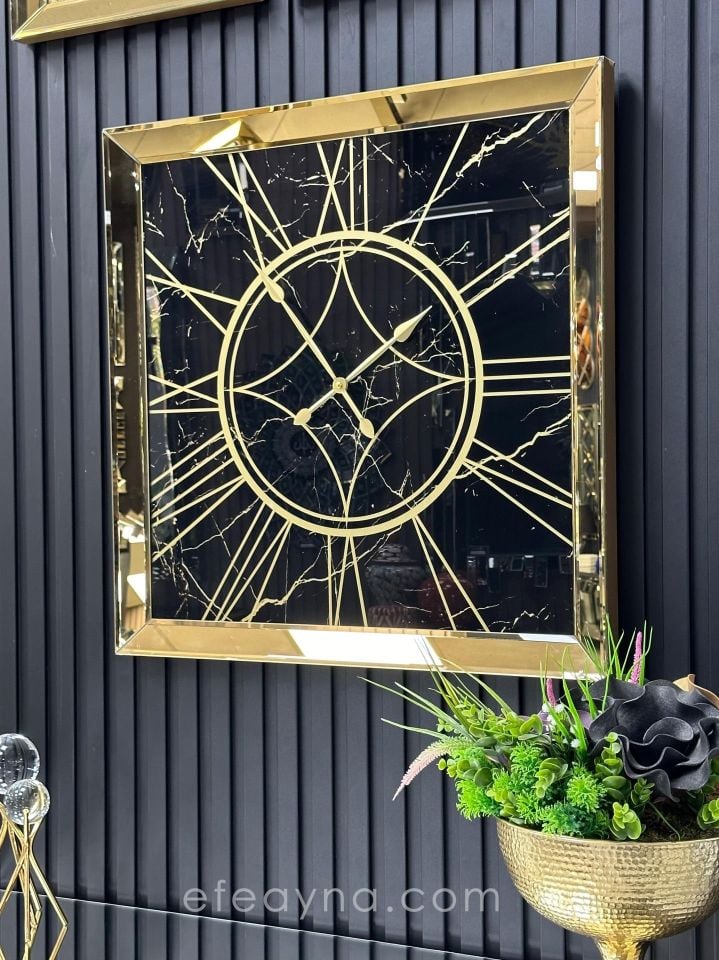 MERMER- GOLD AYNA DUVAR SAATİ 70x70CM