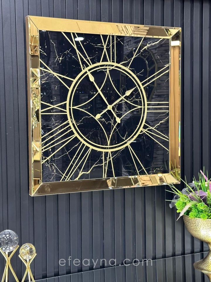 MERMER- GOLD AYNA DUVAR SAATİ 70x70CM