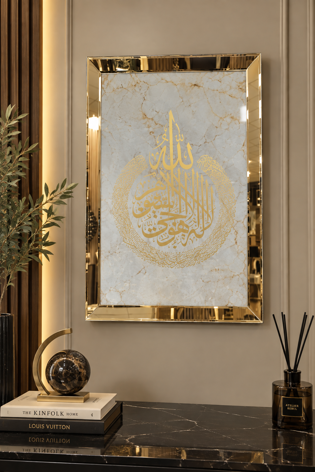 AYET-EL KÜRSİ -GOLD BEYAZ AYNA TABLO-MERMER DESENLİ