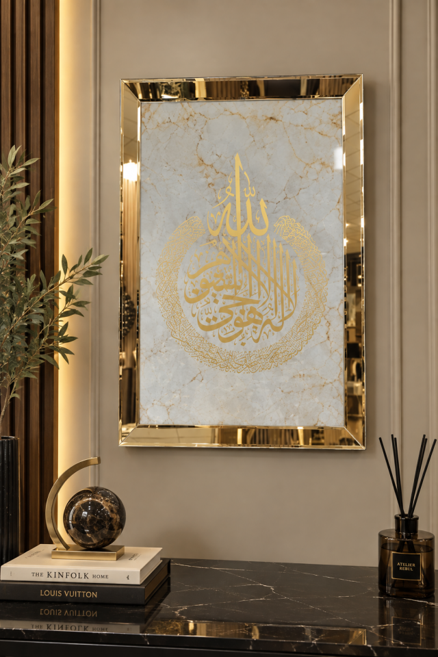 AYET-EL KÜRSİ -GOLD BEYAZ AYNA TABLO-MERMER DESENLİ