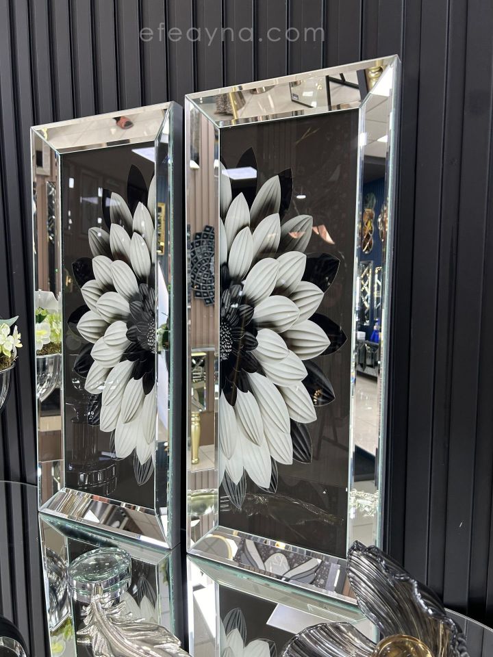 PAPATYA-GÜMÜŞ AYNA TABLO SETİ-SİYAH