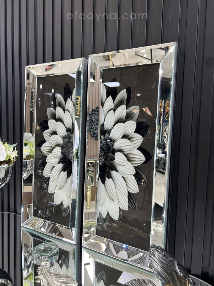 PAPATYA-GÜMÜŞ AYNA TABLO SETİ-SİYAH