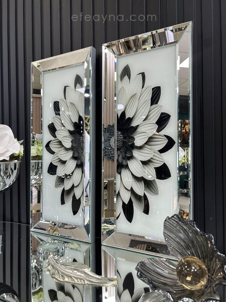 PAPATYA-GÜMÜŞ AYNA TABLO SETİ-BEYAZ