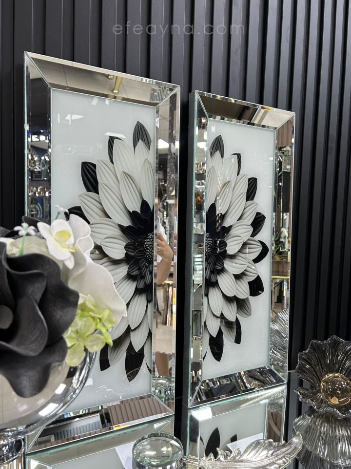 PAPATYA-GÜMÜŞ AYNA TABLO SETİ-BEYAZ